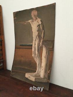 Antique Oil Painting On Thick Cardboard Inconnu (xixe-s) Statue