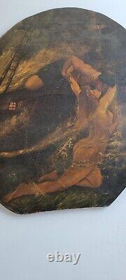 Antique Oil Painting Romantic Genre Scene Old Oil Painting on Panel