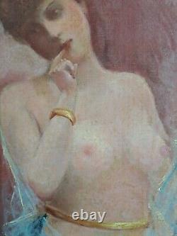 Antique Oil Painting of Nude Woman on Canvas from 1900