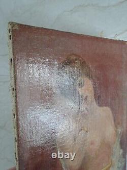 Antique Oil Painting of Nude Woman on Canvas from 1900