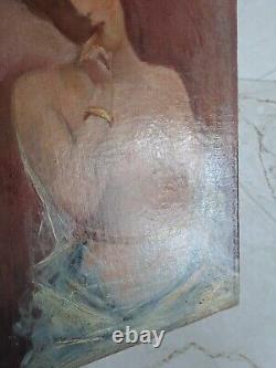 Antique Oil Painting of Nude Woman on Canvas from 1900