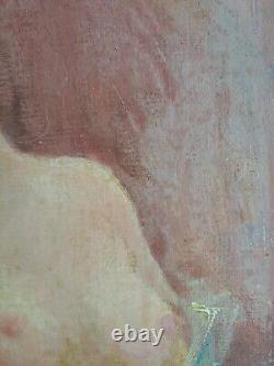 Antique Oil Painting of Nude Woman on Canvas from 1900