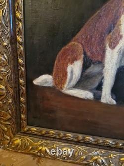 Antique Oil Painting on Canvas, Framed Saint Bernard Dog