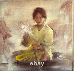Antique Oil Painting on Canvas of a Young Girl, Signed