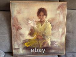 Antique Oil Painting on Canvas of a Young Girl, Signed
