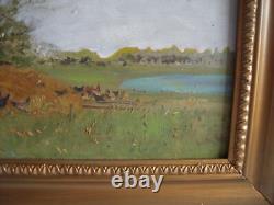 Antique Oil Painting on Panel, Landscape with Figures, Barbizon School