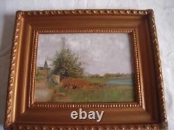 Antique Oil Painting on Panel, Landscape with Figures, Barbizon School
