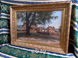 Antique Oil Painting on Paper from the Barbizon School of the 19th Century in Gilded Wood Frame