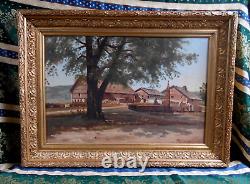 Antique Oil Painting on Paper from the Barbizon School of the 19th Century in Gilded Wood Frame