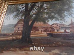 Antique Oil Painting on Paper from the Barbizon School of the 19th Century in Gilded Wood Frame