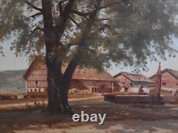 Antique Oil Painting on Paper from the Barbizon School of the 19th Century in Gilded Wood Frame