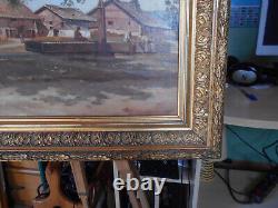 Antique Oil Painting on Paper from the Barbizon School of the 19th Century in Gilded Wood Frame