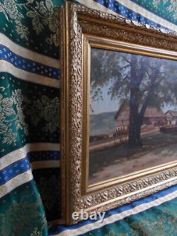 Antique Oil Painting on Paper from the Barbizon School of the 19th Century in Gilded Wood Frame