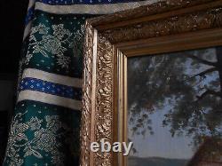 Antique Oil Painting on Paper from the Barbizon School of the 19th Century in Gilded Wood Frame