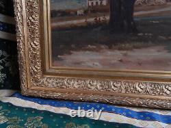 Antique Oil Painting on Paper from the Barbizon School of the 19th Century in Gilded Wood Frame