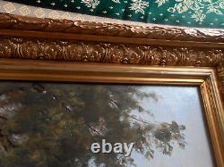 Antique Oil Painting on Paper from the Barbizon School of the 19th Century in Gilded Wood Frame