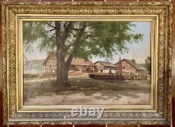 Antique Oil Painting on Paper from the Barbizon School of the 19th Century in Gilded Wood Frame