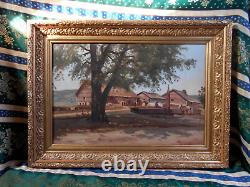 Antique Oil Painting on Paper from the Barbizon School of the 19th Century in Gilded Wood Frame