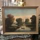 Antique Oil On Canvas 19th-century Fishing Scene, Gilded Wood Frame Decoration