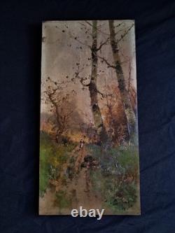 Antique Oil on Panel, Birch Woodland, Signed L. Dupuy Galien-Laloue