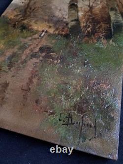Antique Oil on Panel, Birch Woodland, Signed L. Dupuy Galien-Laloue