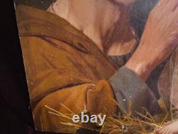 Antique Old Table Painting Icon Religious Oil Jesus Portrait 19th Century