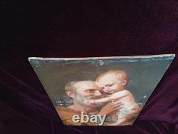 Antique Old Table Painting Icon Religious Oil Jesus Portrait 19th Century