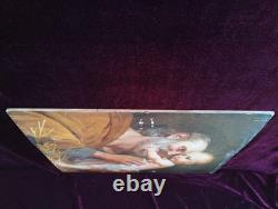 Antique Old Table Painting Icon Religious Oil Jesus Portrait 19th Century