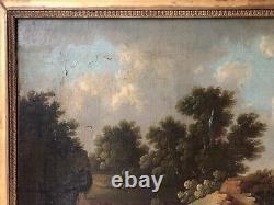 Antique Painting, Animated Landscape At The Waterfall, Painting 19th Or Before, Large Format