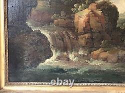 Antique Painting, Animated Landscape At The Waterfall, Painting 19th Or Before, Large Format