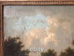 Antique Painting, Animated Landscape At The Waterfall, Painting 19th Or Before, Large Format
