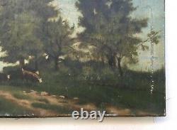 Antique Painting, Animated Landscape, School Of Barbizon, Oil On Canvas, Painting 19th Century