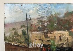 Antique Painting, Animated Street, Oil On Isorel, Signature To Be Identified, 20th