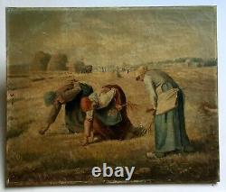Antique Painting By Bourgoin, Les Glauses D'après Millet, Painting 19th