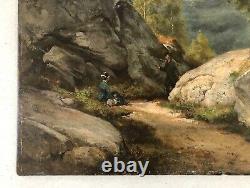 Antique Painting By Charles Giraud, Couple En Promenade, Oil On Panel XIX
