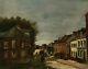 Antique Painting By De Waroquier, Animated Street, Oil On Canvas, Early 20th Century