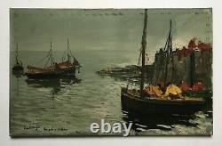Antique Painting By Emile Augier, La Piere À Honfleur, Oil On Canvas, 20th Century