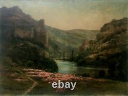 Antique Painting By Fernand Rogeron, Oil On Canvas, Landscape, River, 20th Century