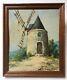 Antique Painting By Fortuné Car, Oil On Panel, Moulin, Box, 20th