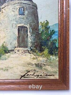 Antique Painting By Fortuné Car, Oil On Panel, Moulin, Box, 20th