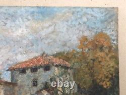 Antique Painting By Georges Aufray, Provencal Property, Oil On Canvas 20th Century