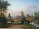 Antique Painting By V. Ista Animated Landscape Marouflage Oil On Panel Xixth