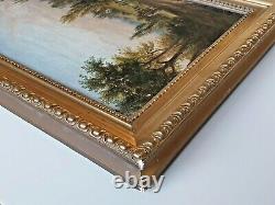 Antique Painting By V. Ista Animated Landscape Marouflage Oil On Panel Xixth