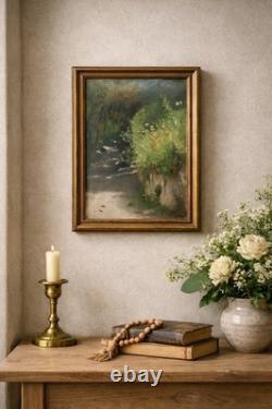 Antique Painting, Circa 1880, Oil on Canvas, Landscape with a Path, Period Frame