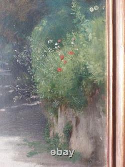Antique Painting, Circa 1880, Oil on Canvas, Landscape with a Path, Period Frame