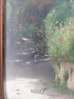 Antique Painting, Circa 1880, Oil on Canvas, Landscape with a Path, Period Frame