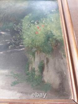 Antique Painting, Circa 1880, Oil on Canvas, Landscape with a Path, Period Frame