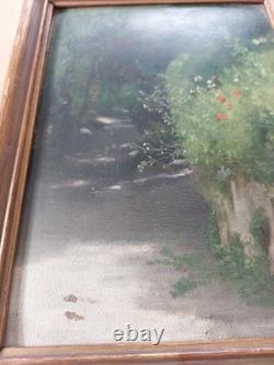 Antique Painting, Circa 1880, Oil on Canvas, Landscape with a Path, Period Frame