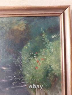Antique Painting, Circa 1880, Oil on Canvas, Landscape with a Path, Period Frame
