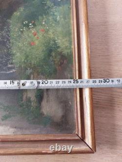 Antique Painting, Circa 1880, Oil on Canvas, Landscape with a Path, Period Frame